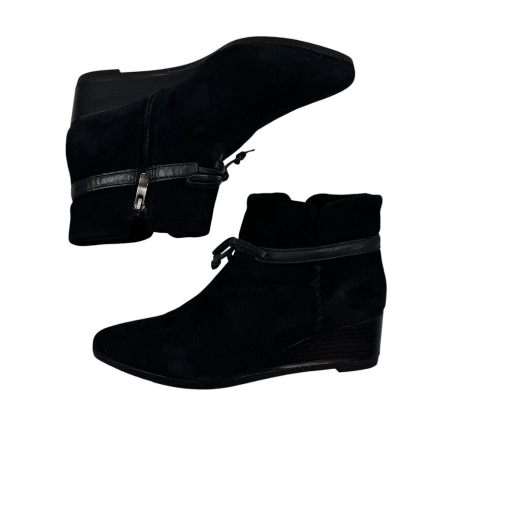 Bussola Suede Comfort Wedge Almond Toe Booties With Bows Women's Size 8